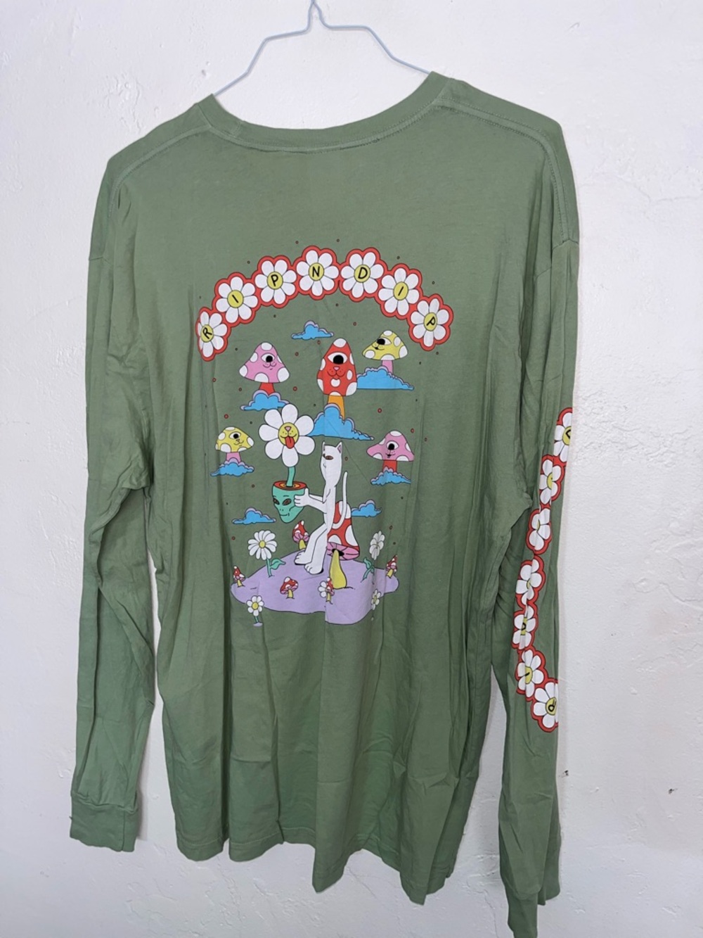 RIPNDIP Plant Based long sleeve pistachio tee screen printed graphic back sleeve